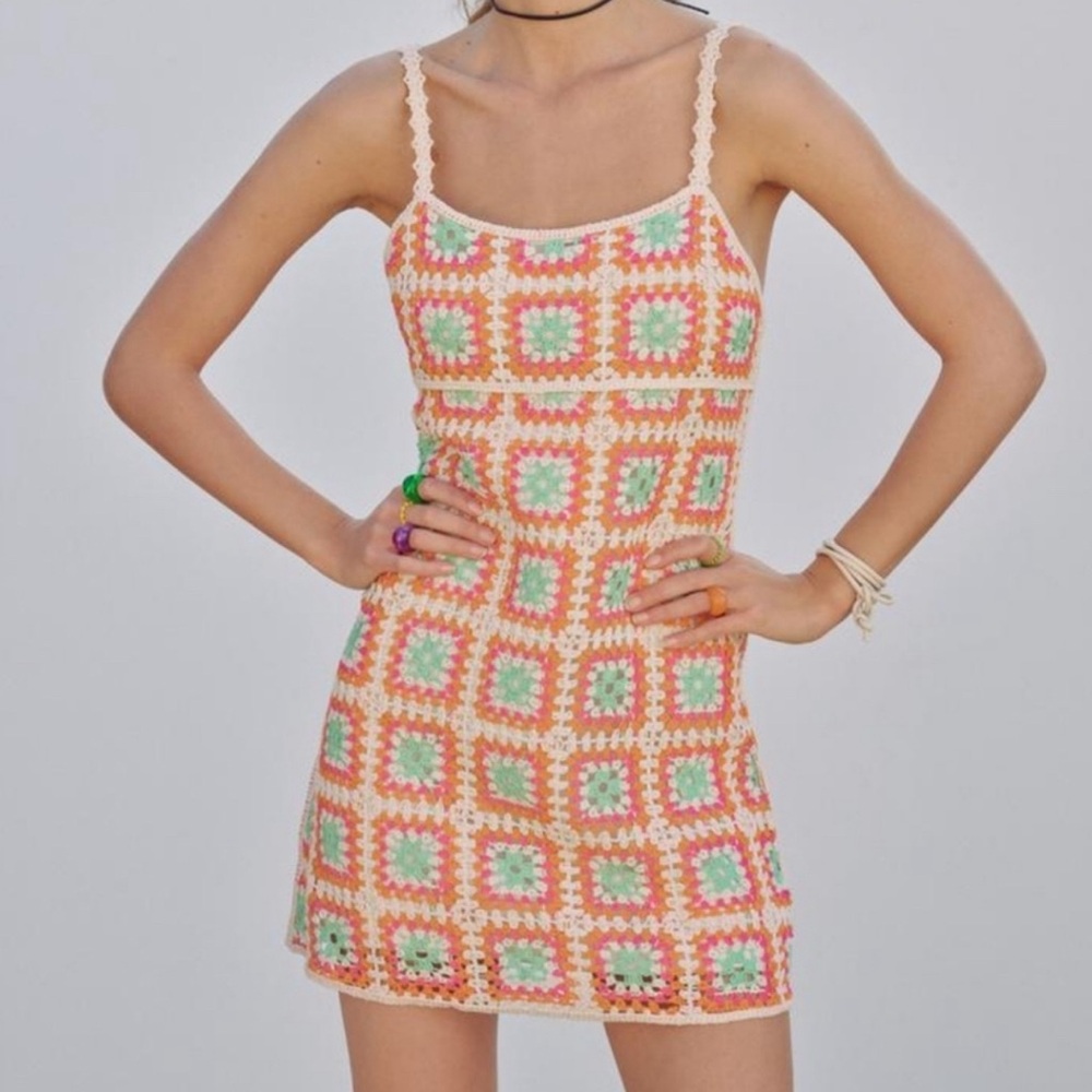 Zara Orange Spaghetti Strap Mini Dress